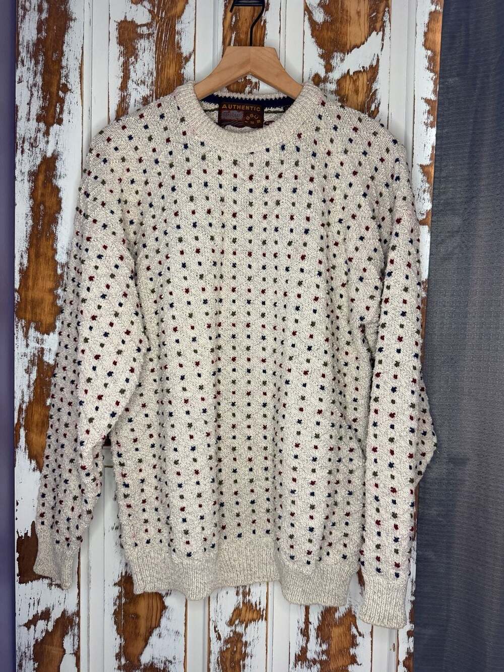 Vintage Authentic Issue 100% Cotton Crewneck Knit Sweater Size L Cabincore Cozy